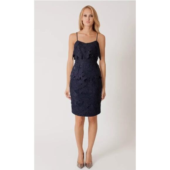 New NWT Black Halo Ora Lace‎ Sheath Party Navy Blue Foral Mini Dress Size 6 - Picture 16 of 16